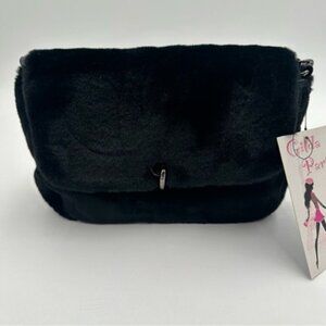 GILDA PARIS Black Fur Crossbody Bag NWT